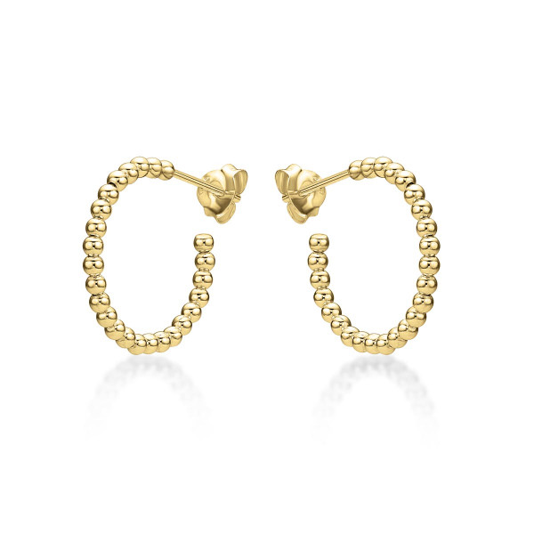 Beaded Design Gold Plated 925 Sterling Silver Hoop Earrings