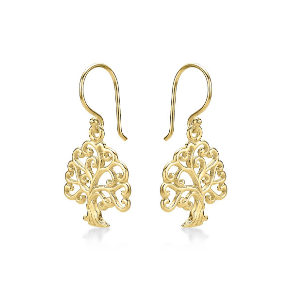 Gold Plated Tree of Life 925 Sterling Silver Dangle Earrings