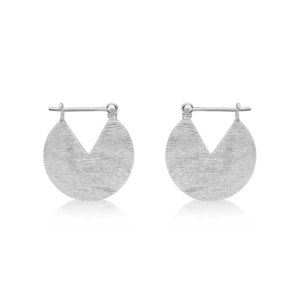 Brushed Finish Disc Sterling Silver Hoop Earrings