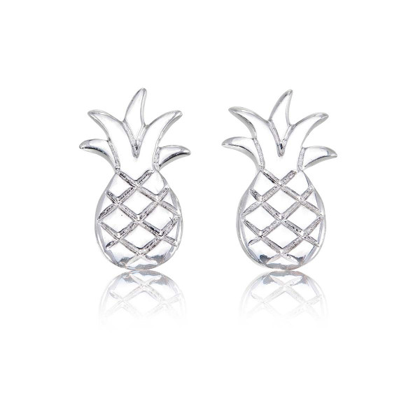 Flat Pineapple Stud Earrings in Sterling Silver