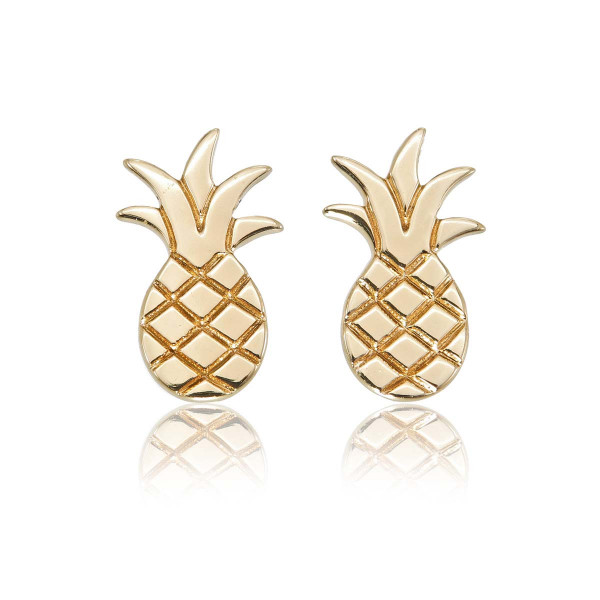 Gold Flat Pineapple Stud Earrings in Sterling Silver