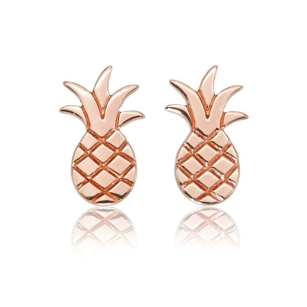 Rose Gold Flat Pineapple Stud Earrings in Sterling Silver