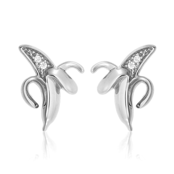 Banana Stud Earrings with Cubic Zirconia in Sterling Silver