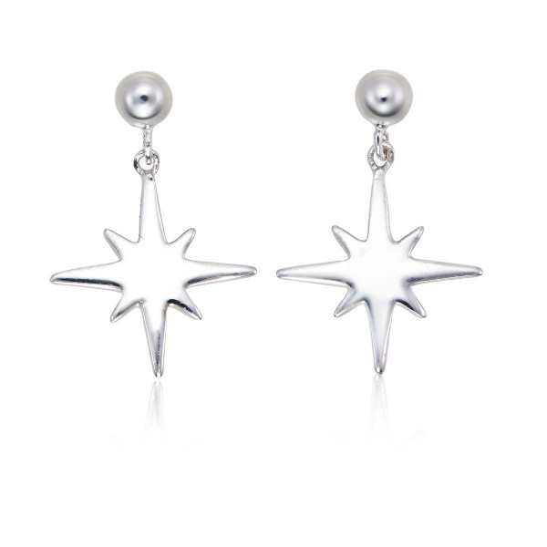 Simple Star Drop Earrings in Polished Sterling Silver