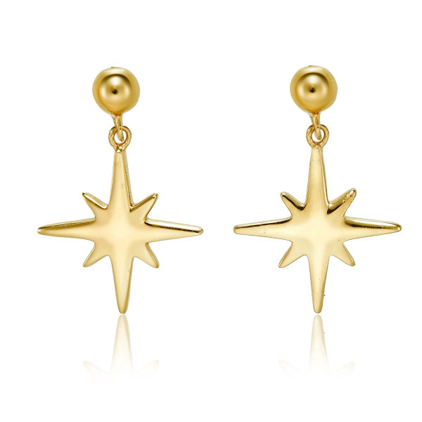 Gold Simple Star Drop Earrings in Polished Sterling Silver