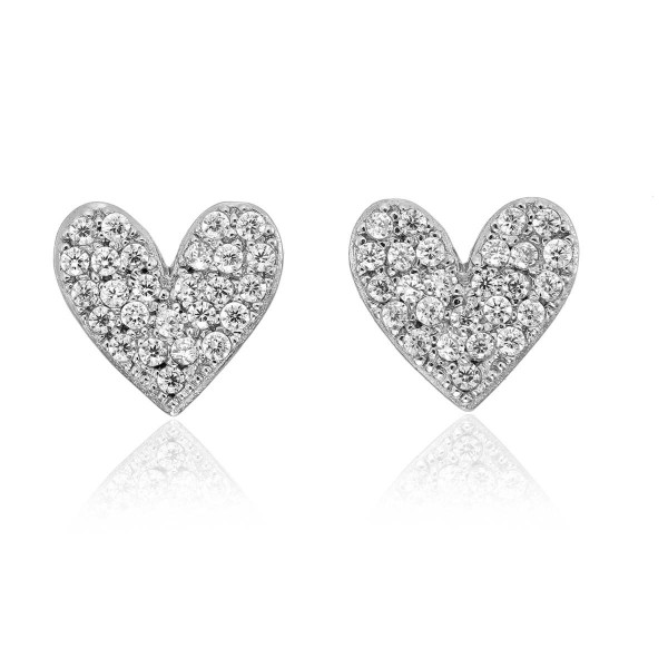 Pave Heart Stud Earrings with Cubic Zirconia in Sterling Silver
