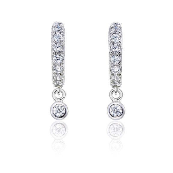 Zirconia Drop Hoop Earrings with Cubic Zirconia in Sterling Silver