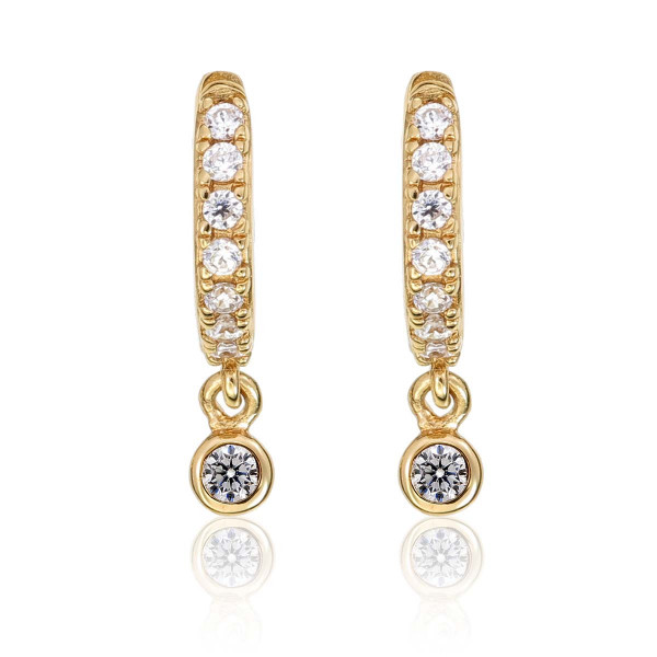Zirconia Drop Gold Hoop Earrings Cubic Zirconia in Sterling Silver