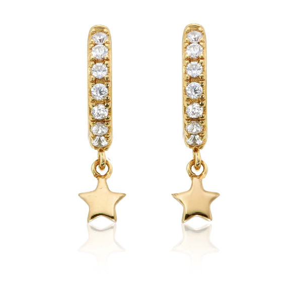 Star Drop Gold Hoop Earrings Cubic Zirconia in Sterling Silver