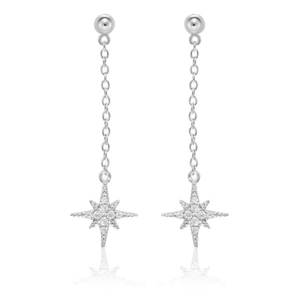 Long Star Drop Earrings Cubic Zirconia in Sterling Silver