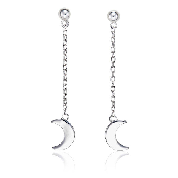 Dangle Crescent Moon Earrings Cubic Zirconia in Sterling Silver