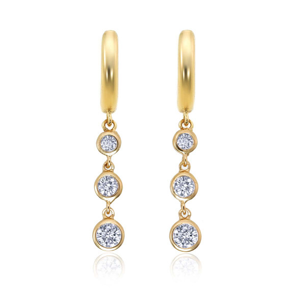 Gold Trilogy Hoop Earrings Cubic Zirconia in Sterling Silver