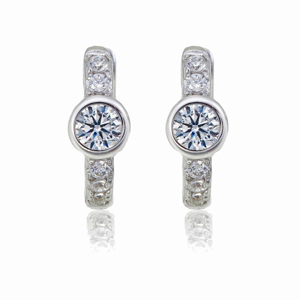 Bezel Zirconia Hoop Earrings Cubic Zirconia in Sterling Silver