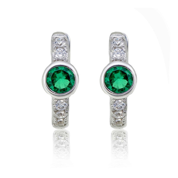 Bezel Green Zirconia Hoop Earrings Cubic Zirconia in Sterling Silver