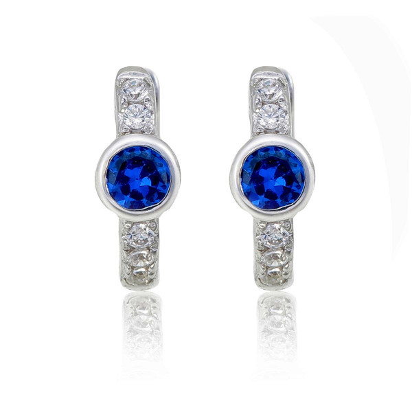 Bezel Blue Zirconia Hoop Earrings Cubic Zirconia in Sterling Silver