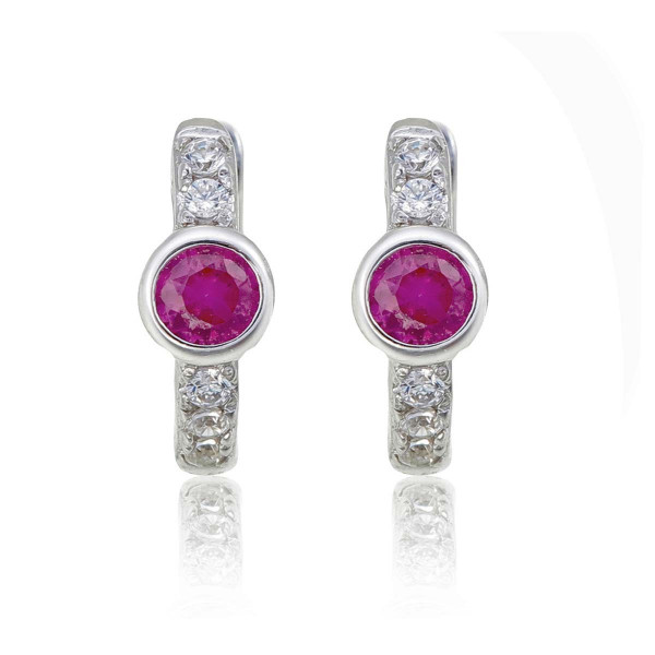 Bezel Red Zirconia Hoop Earrings Cubic Zirconia in Sterling Silver