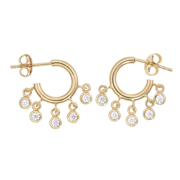 Gold Mini Shaker Hoop Earrings with Cubic Zirconia in Sterling Silver