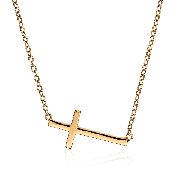 Gold Plated Sideways Cross Pendant Necklace