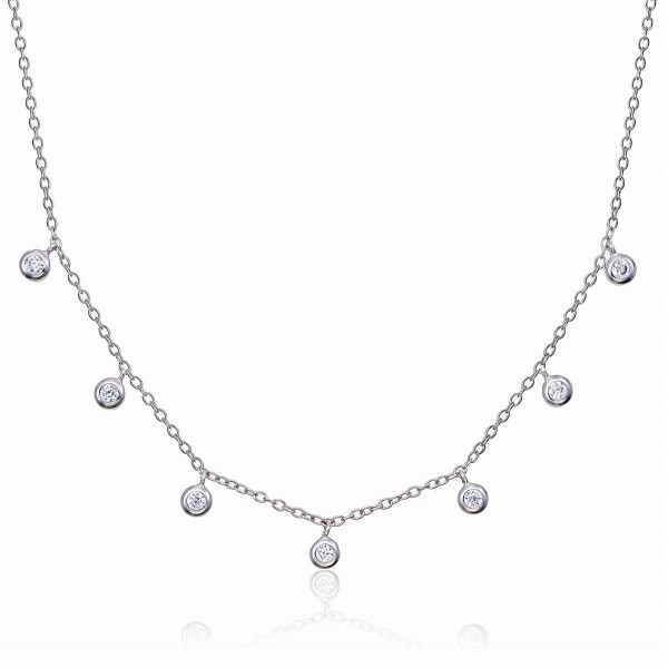 925 Sterling Silver Collar Necklace with Bezel-Set Round Cubic Zirconia Charms