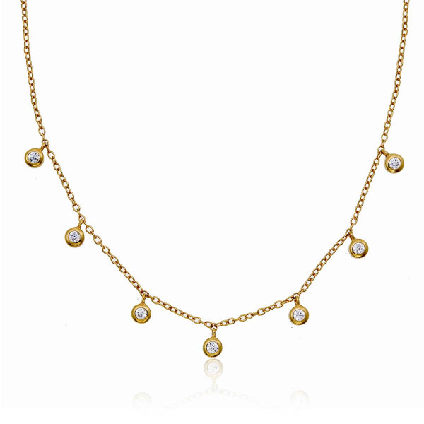 Gold Plated Collar Necklace With Bezel-Set Round Cubic Zirconia Charms