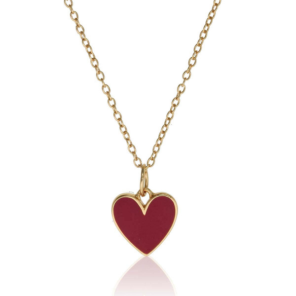 Gold Plated Heart Pendant Necklace with Red Enamel