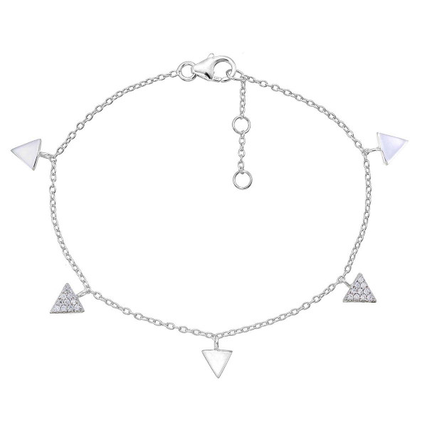 Triangle Charm Bracelet for Women Sterling Silver with Cubic Zirconia