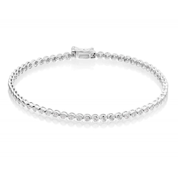 Diamond Tennis Bracelet 1ct Diamond G/HSI Bezel Set 18K White Gold