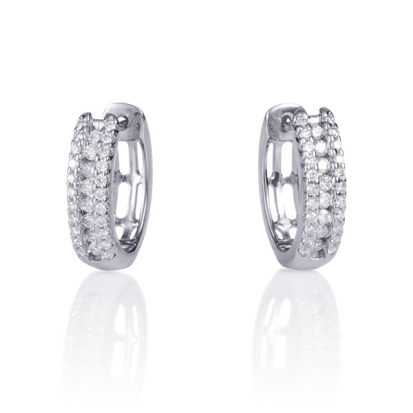 Diamond Hoop Earrings 0.40ct Oval Huggie Diamond Hoops 9K White Gold