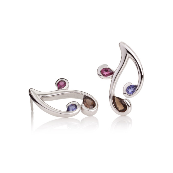 Smoky Quartz, Iolite and Rhodolite Earrings in Sterling Silver