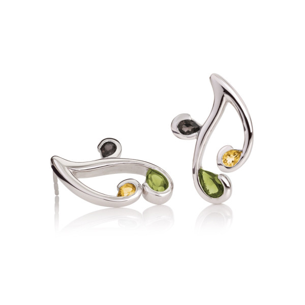Peridot, Citrine and Smoky Quartz Earrings in Sterling Silver