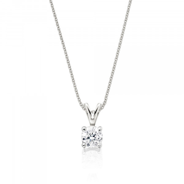 Solitaire 0.20ct 4 Claw Round Diamond Pendant In 18K White Gold