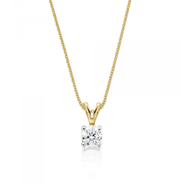 Solitaire 0.20ct 4 Claw Round Diamond Pendant In 9K Yellow Gold