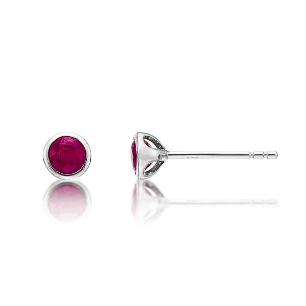 Ruby Stud Earrings 3.8mm Bezel Set Ruby in 9K White Gold