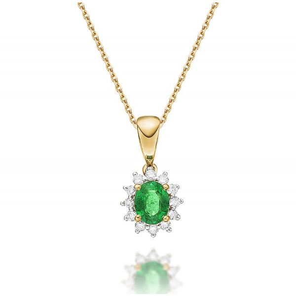 Emerald Pendant Necklace with 0.12ct Diamonds 9K Yellow Gold