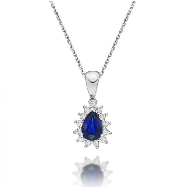 Sapphire Pendant Necklace with 0.13ct Diamonds 9K White Gold