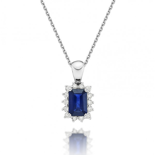 Sapphire Pendant Necklace with 0.14ct Diamonds 9K White Gold