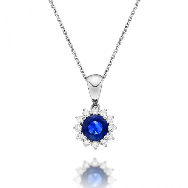 Sapphire Pendant Necklace with 0.17ct Diamonds 9K White Gold