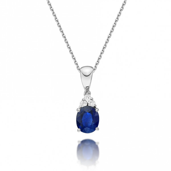 Sapphire Pendant Necklace with 0.06ct Diamonds 9K White Gold