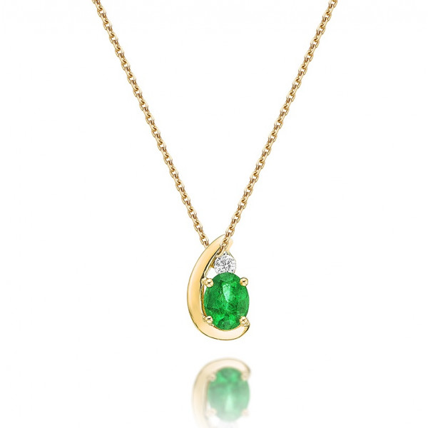 Emerald Pendant Necklace with 0.03ct Diamonds 9K Yellow Gold