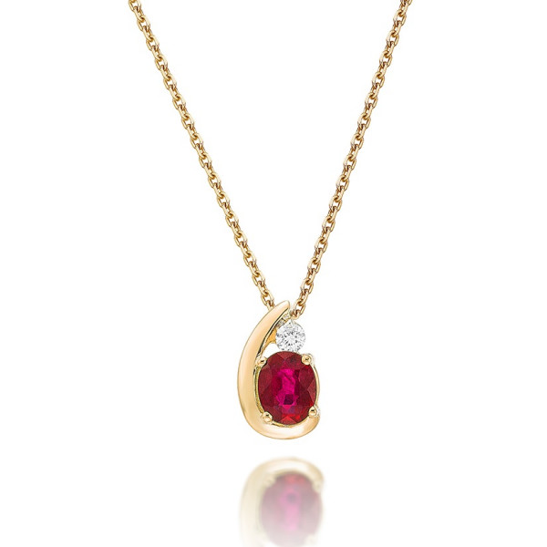 Ruby Pendant Necklace with 0.03ct Diamonds 9K Yellow Gold