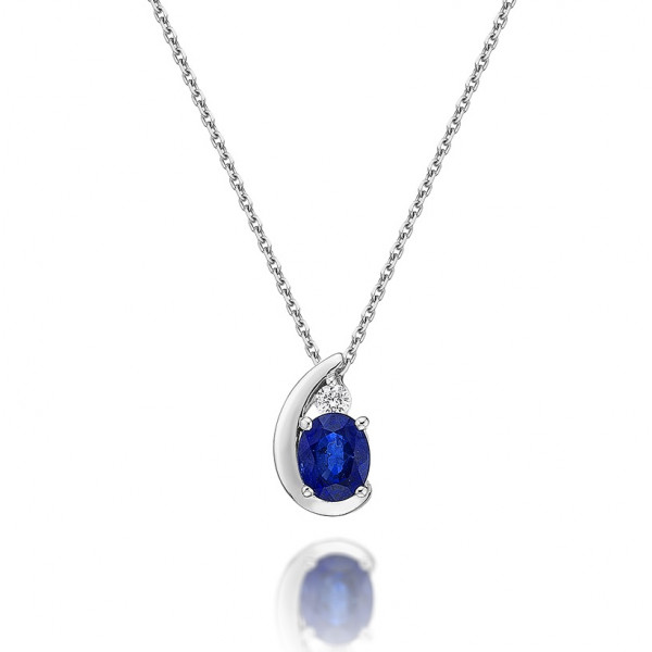 Sapphire Pendant Necklace with 0.03ct Diamonds 9K White Gold