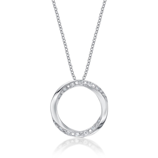 Open Circle Diamond Pendant Necklace with 0.15ct Diamonds 9K White Gold