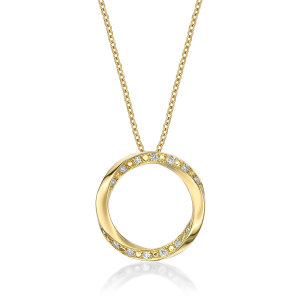 Open Circle Diamond Pendant Necklace with 0.15ct Diamonds 9K Yellow Gold