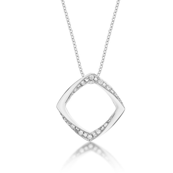 Open Square Diamond Drop Necklace with 0.11ct Diamonds 9K White Gold