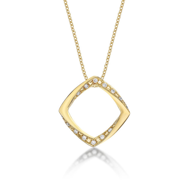 Open Square Diamond Drop Necklace with 0.11ct Diamonds 9K Yellow Gold