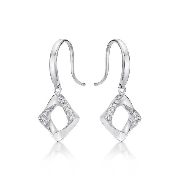 Open Square Diamond Drop Earrings with 0.20ct Diamonds 9K White Gold