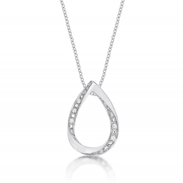 Open Pear Diamond Drop Necklace with 0.11ct Diamonds 9K White Gold
