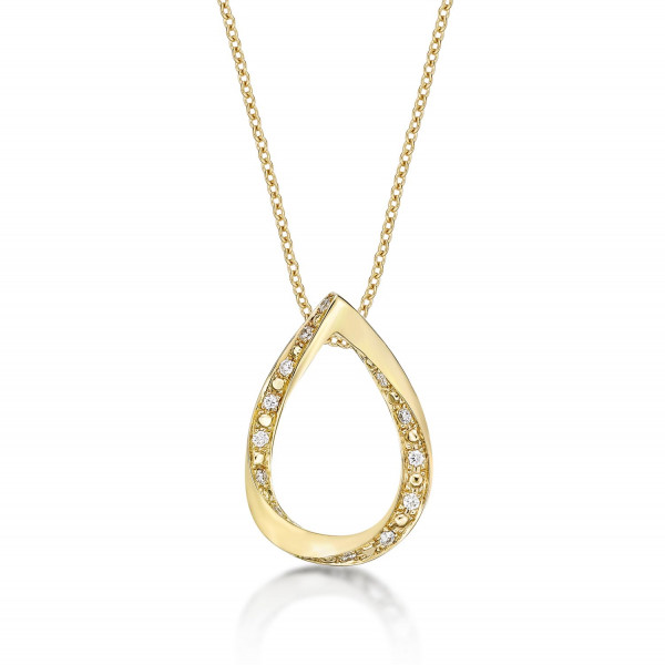Open Pear Diamond Drop Necklace with 0.11ct Diamonds 9K Yellow Gold