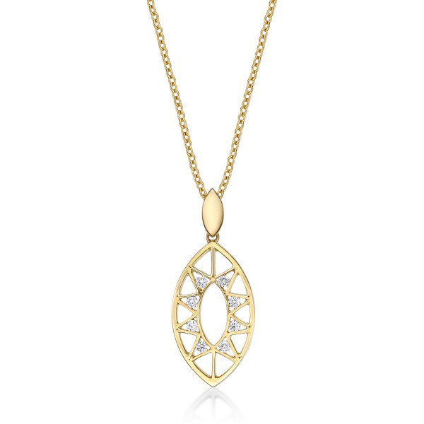Sparkling Eye Diamond Pendant Necklace 0.15ct Diamonds 9K Yellow Gold