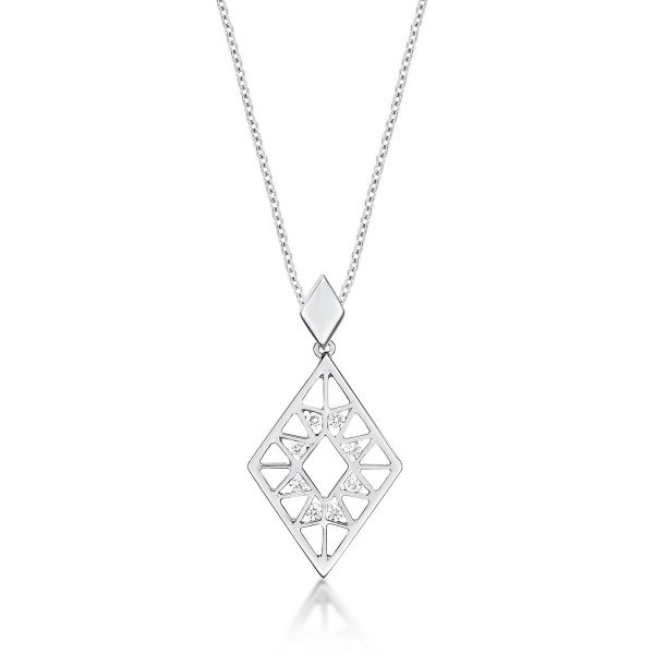 Rhombus Diamond Pendant Necklace 0.15ct Diamonds in 9K White Gold